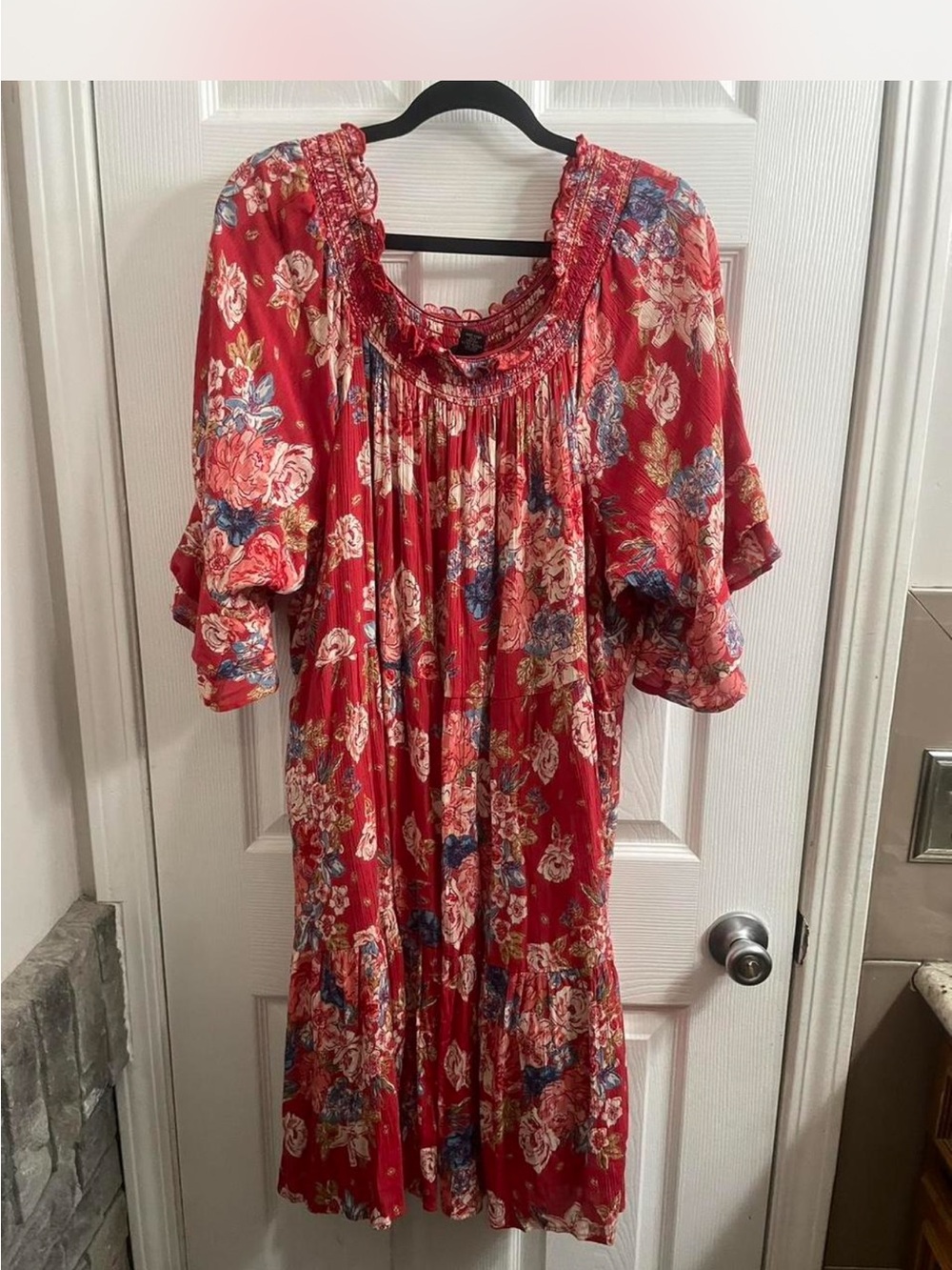 Angie Red Floral Boho dress ,flowy,feminine, beautiful